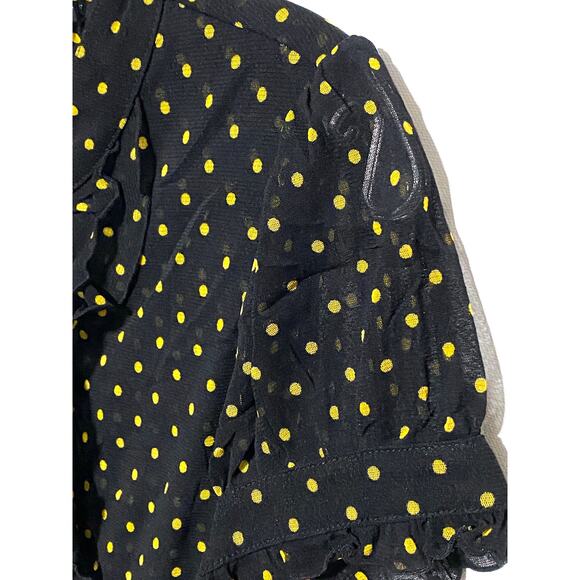 INC International Concepts Blouse Ruffles Black Yellow Polka Dots Womens M Nylon - Picture 4 of 7